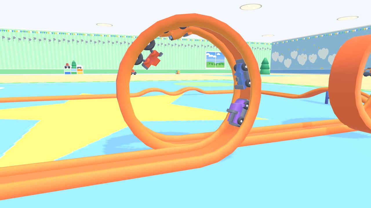 A toy car going round a loop-the-loop